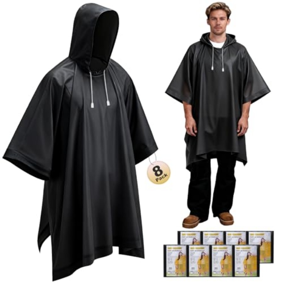 Emergency Poncho Rain - 8 Pack Hooded Rain Ponchos for